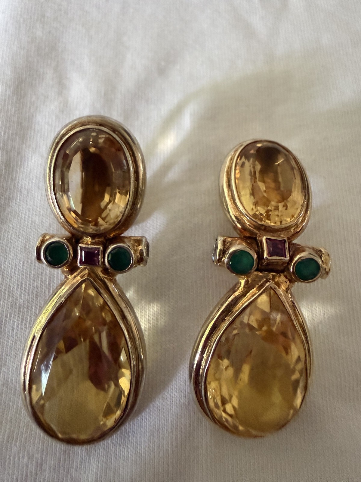 Sterling Silver Earrings 22k Vermeill Ruby Emerald Zirconia Citrine Quartz