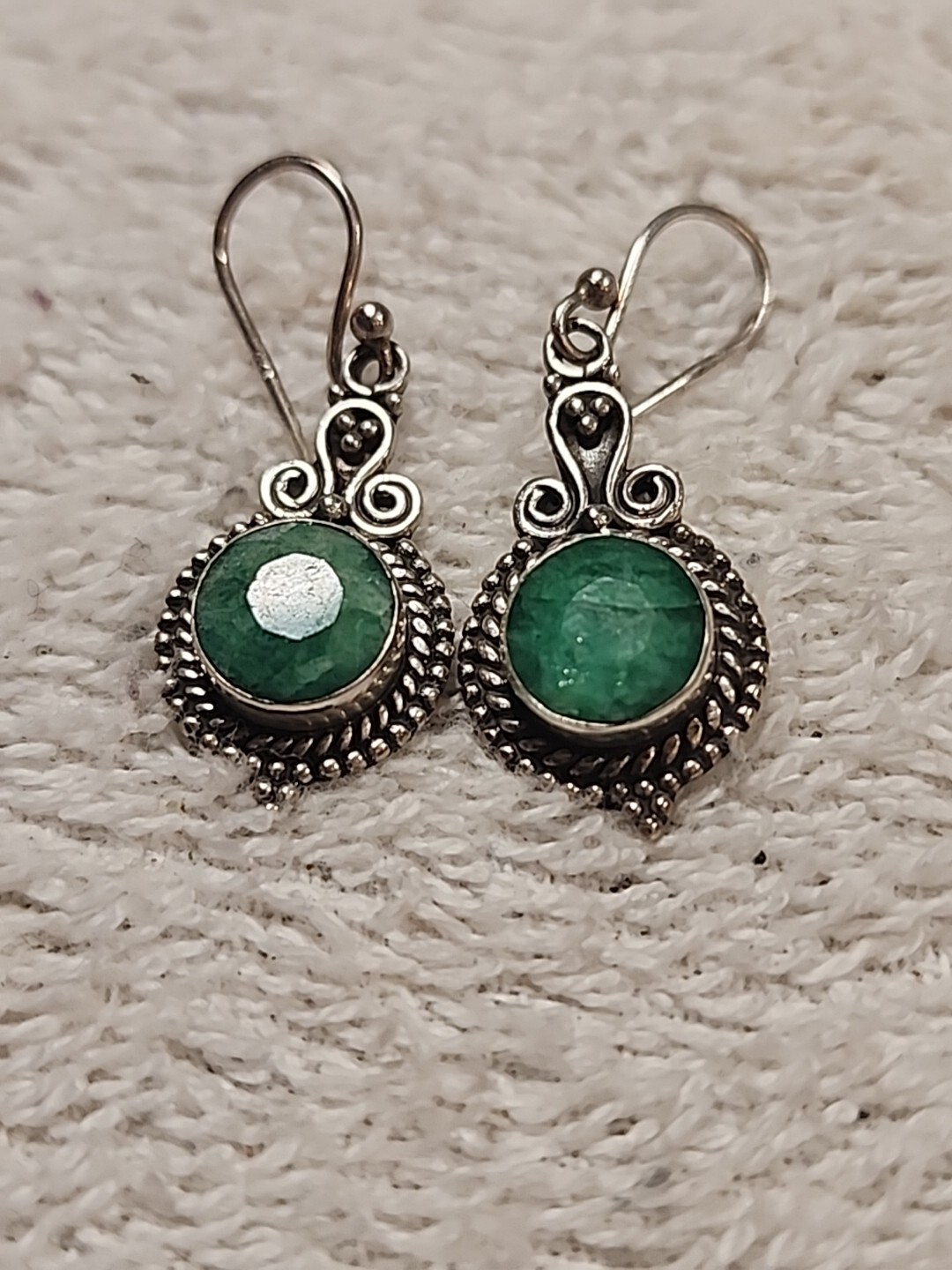 Emerald Beryl 925 Sterling Silver Hook Dangle Victorian Style Earrings
