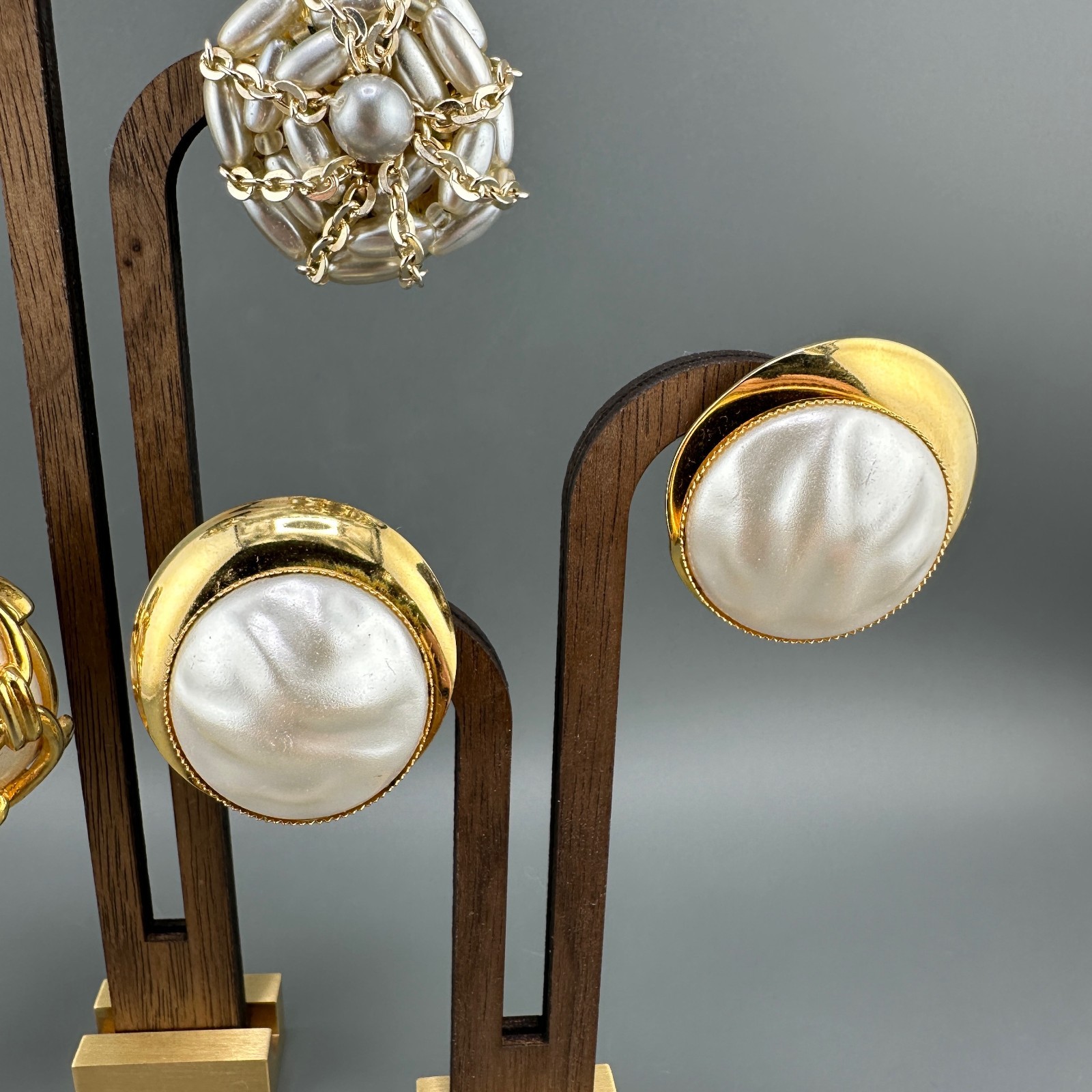 Vintage Faux Pearl Earrings Lot Round Chunky Statement Gold Tone Some Signed
