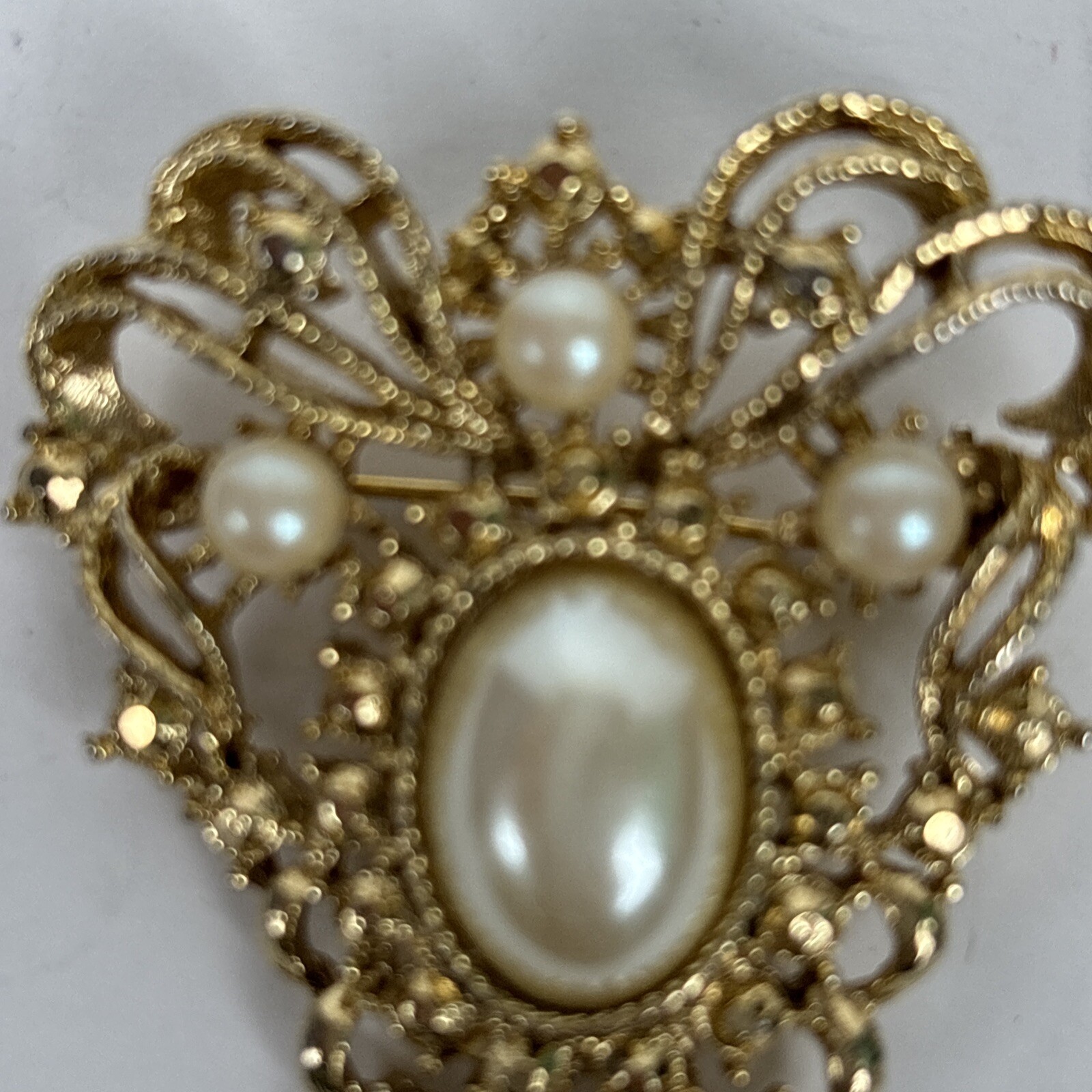Gold Color Faux Pearl Cabochon Center Brooch Accent Pearls Gold Color Accents