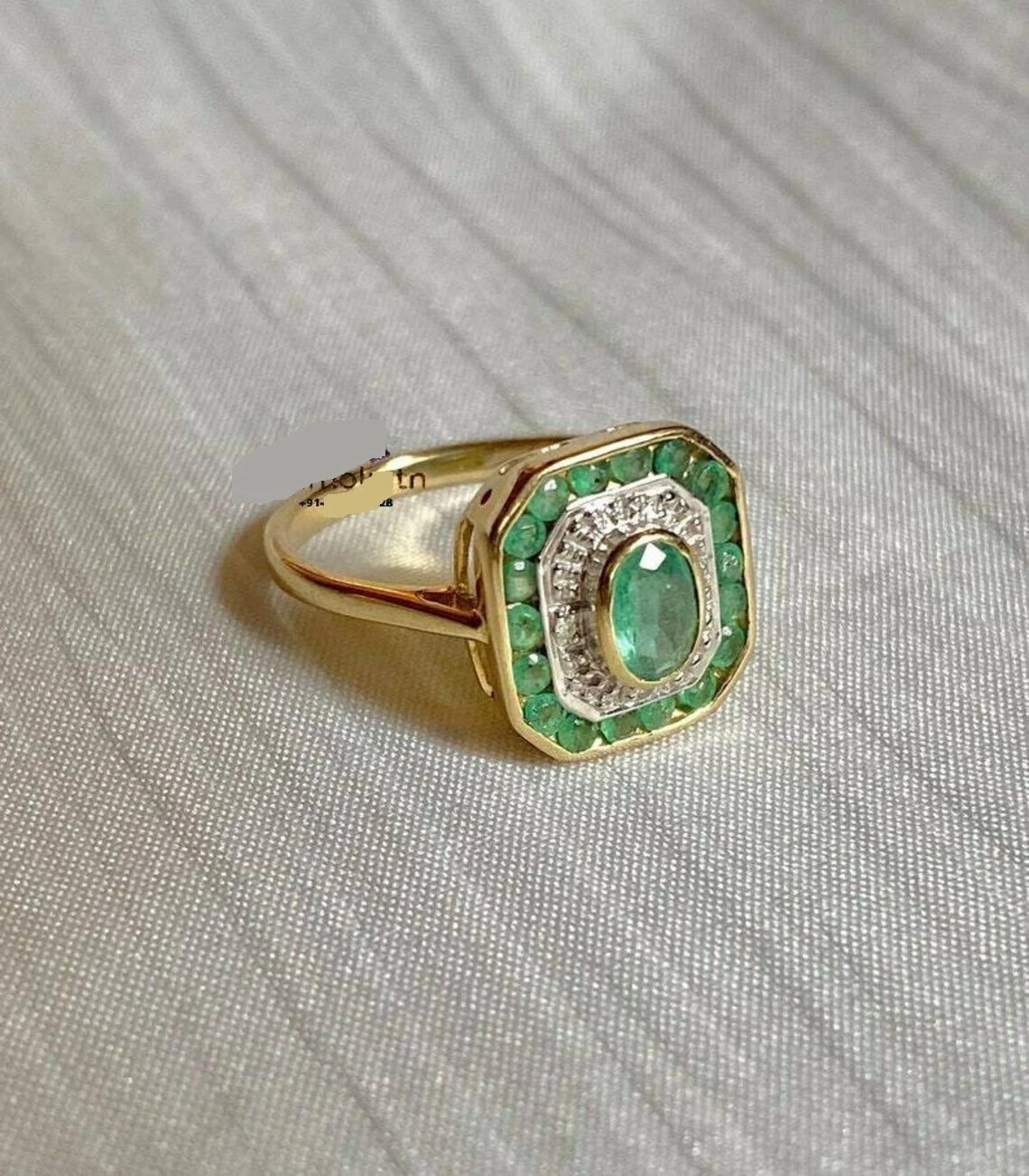 3Ct Vintage Art Deco Style Oval Lab Created Emerald Engagement 14K Gold FN Ring