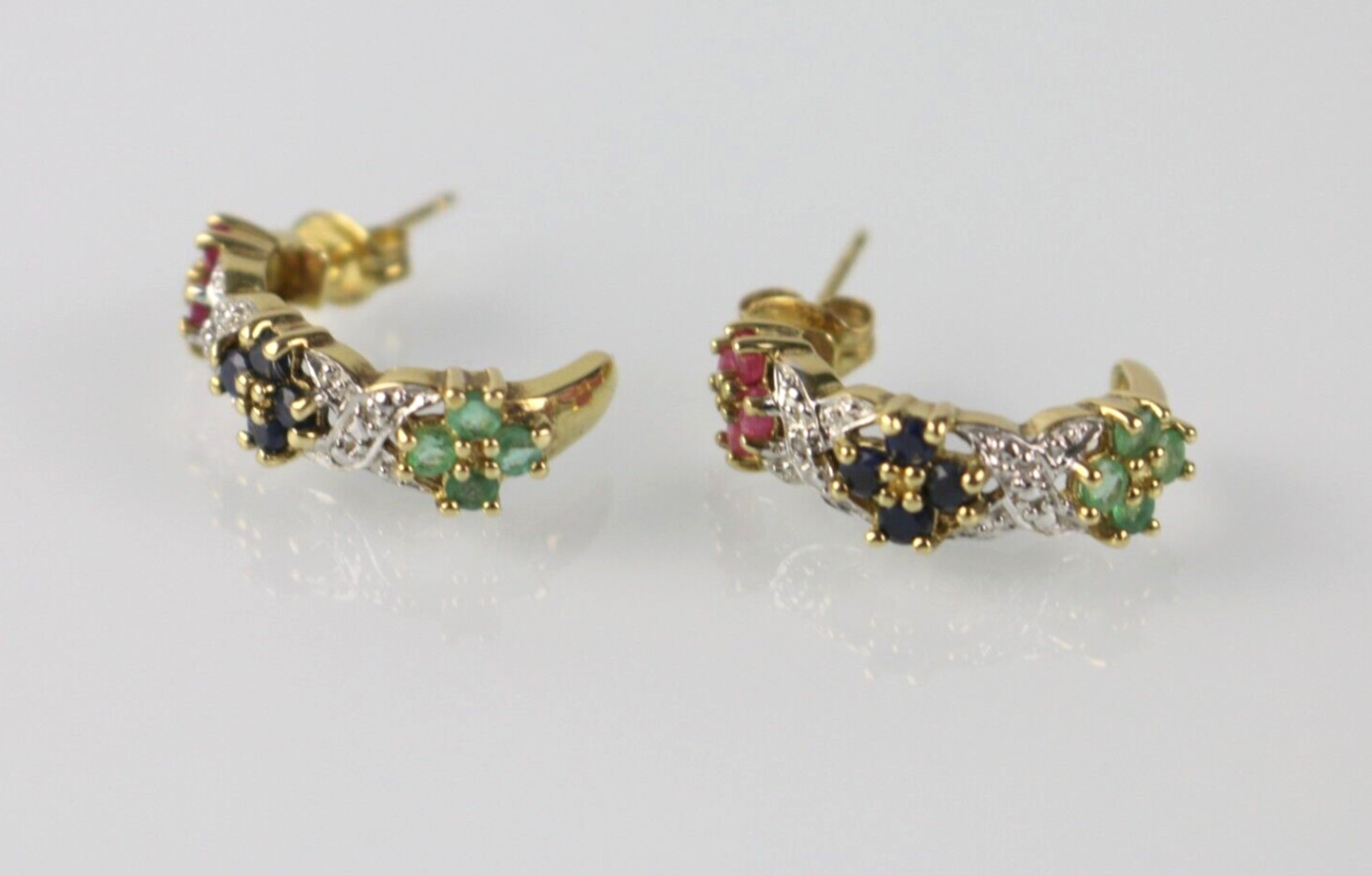 VTG Ross Simons Sterling Silver 925 Vermeil Ruby Sapphire Emerald Hoop Earrings