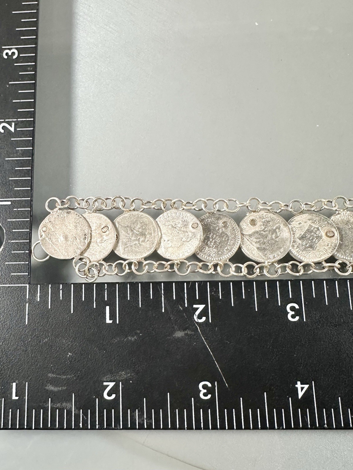 Antique 835 Silver 1800s Guatemala Coins Charm Bracelet 7” Inches