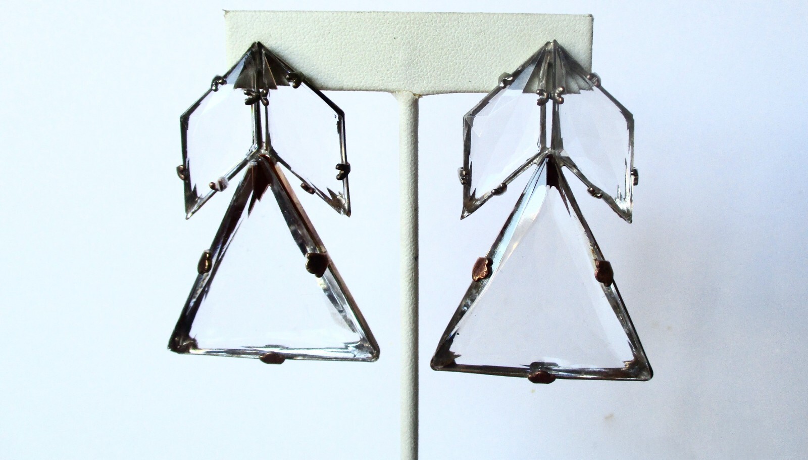 Pair of Antique Art-Deco Large Clear Faceted Crystal Earrings