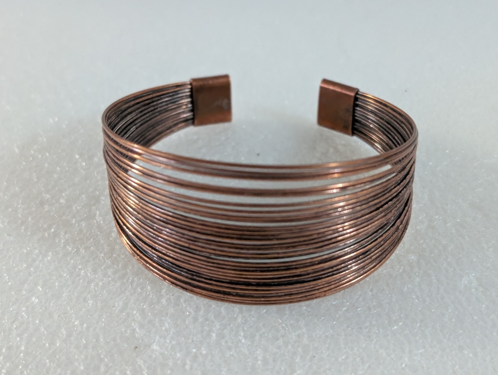 Vtg Copper Tone Wire Modernist Cuff Bangle Bracelet