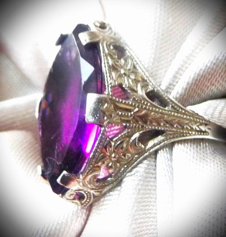 AMAZING ANTIQUE OSTBY BARTON TITANIC ORNAMENTAL STERLING AMETHYST GEMSTONE RING!