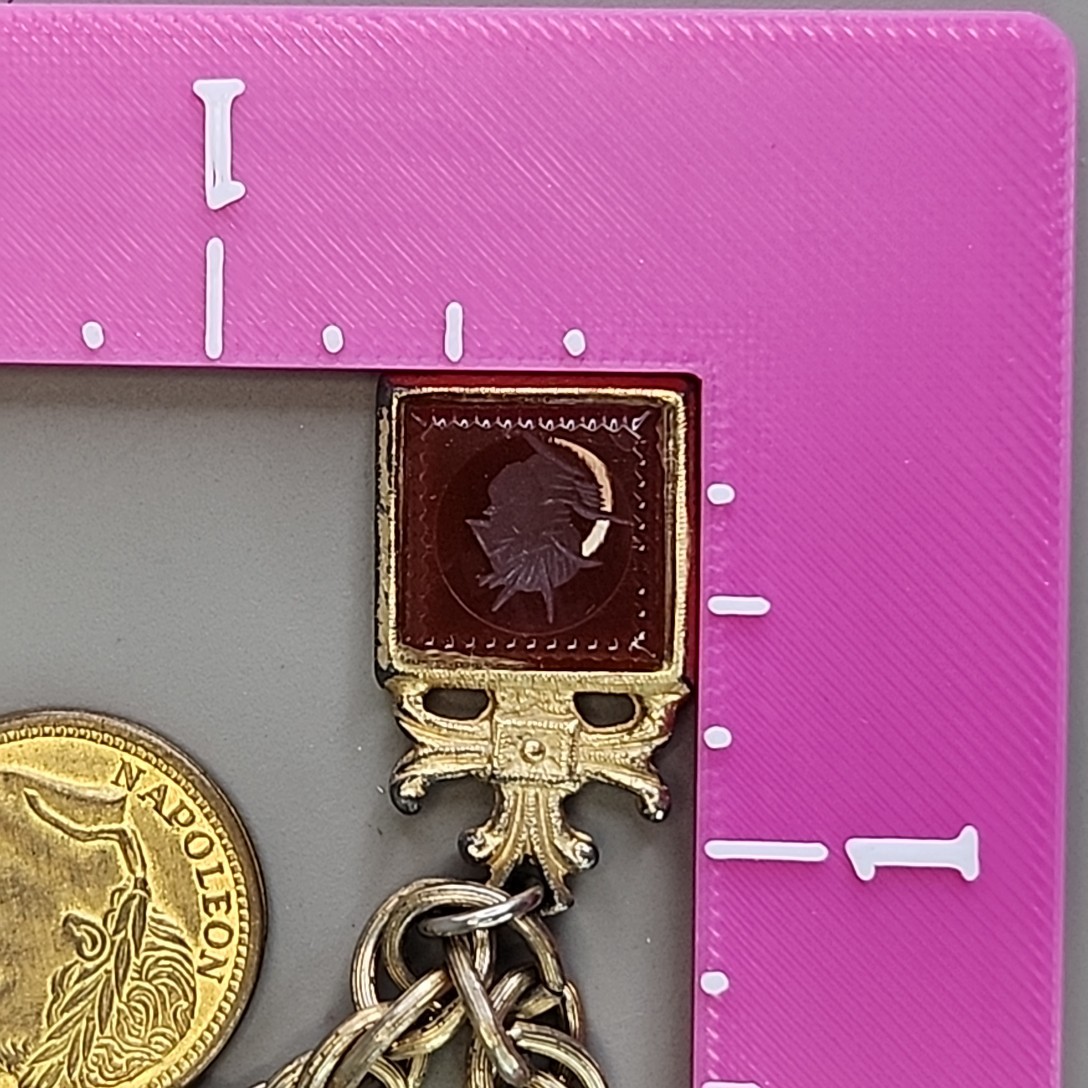 Vintage Intaglio Charm Coin Bracelet Carnelian Signet 7″ Signet Gold Tone Worn