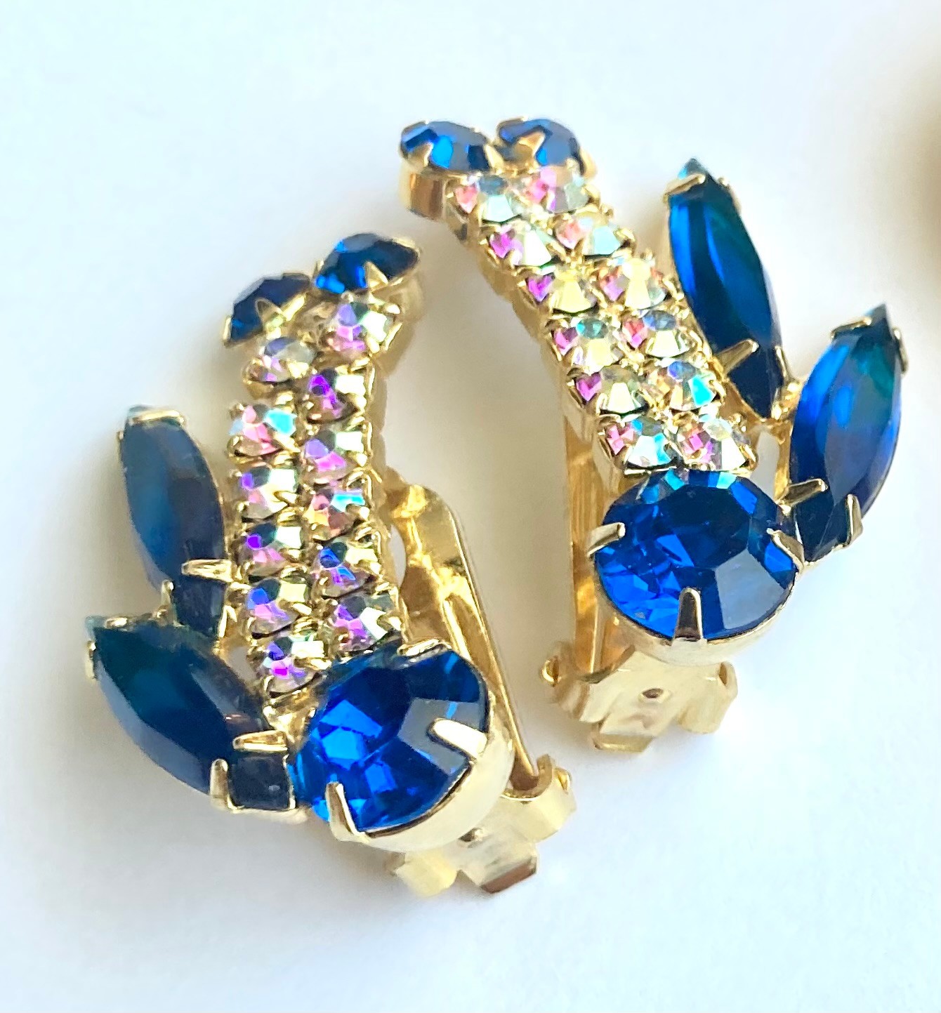 Verified JULIANA D&E Blue Open Back Navette AB Rhinestone Brooch Earring Set