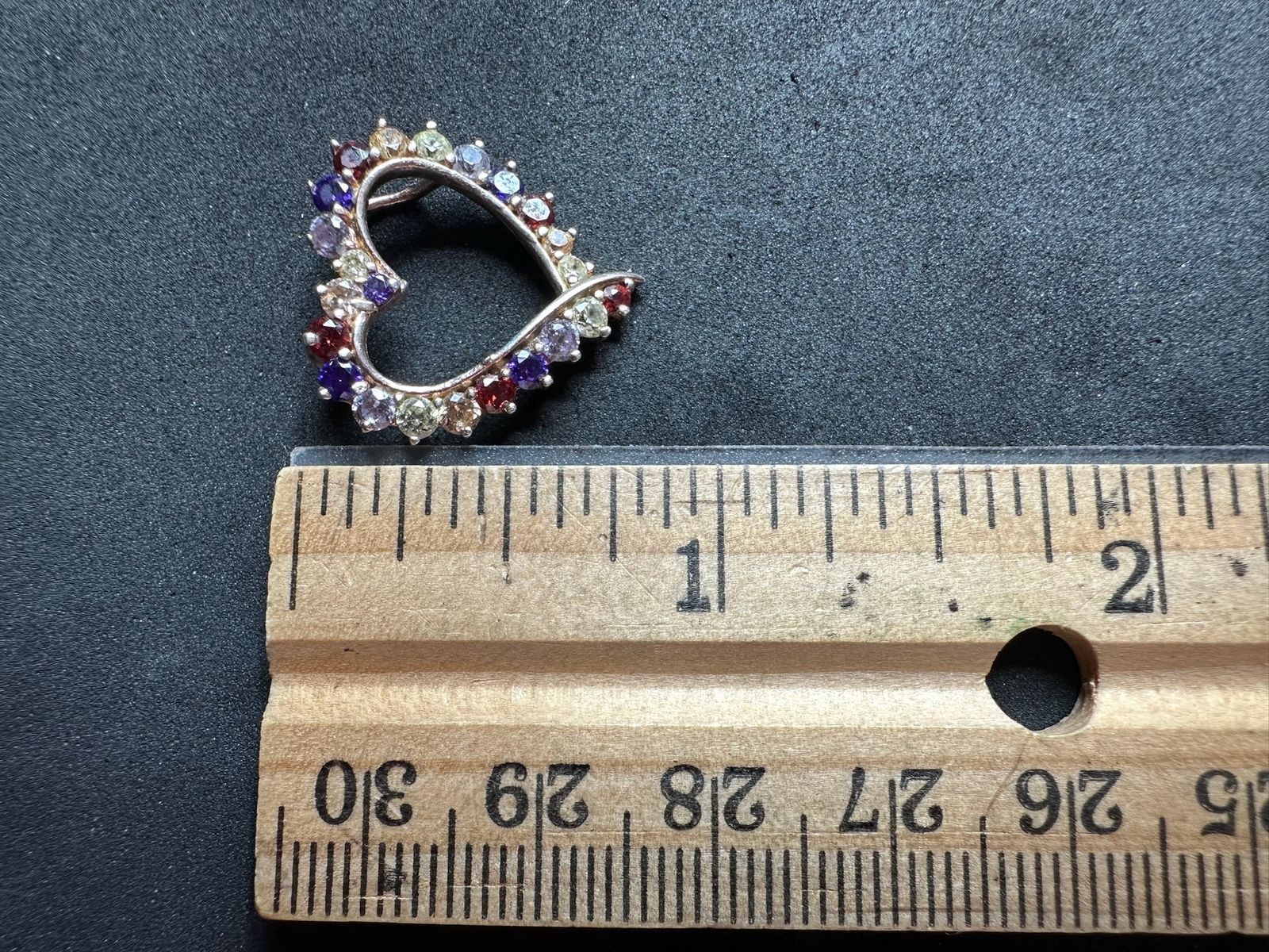 2.27g Vintage Sterling Silver 925 Heart Pendant Multi Color Round Sparkling M
