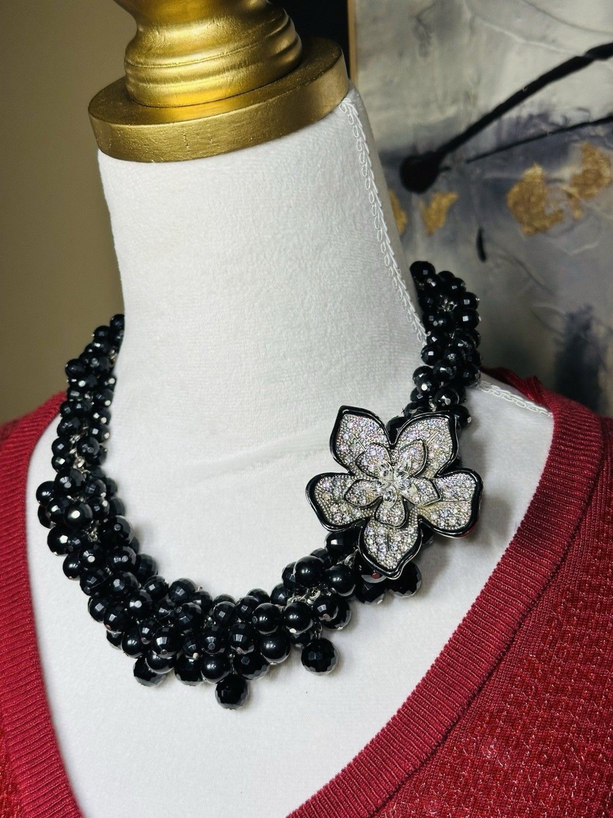 Vtg Faceted Multi-Strand Art-Deco Goth Glam Maximalist Chunky Statement Crystal