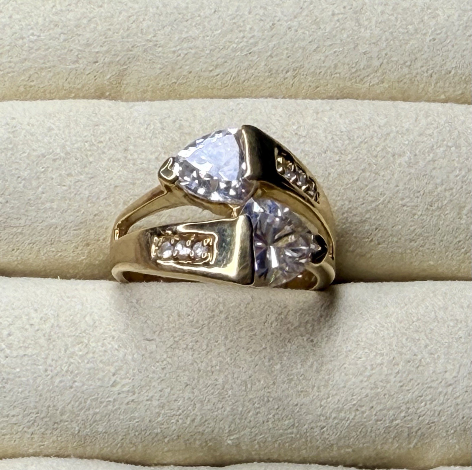 Trillion Cut Moissanite Gold Vermeil Over 925 Channel Set Split Shank Ring 8.5