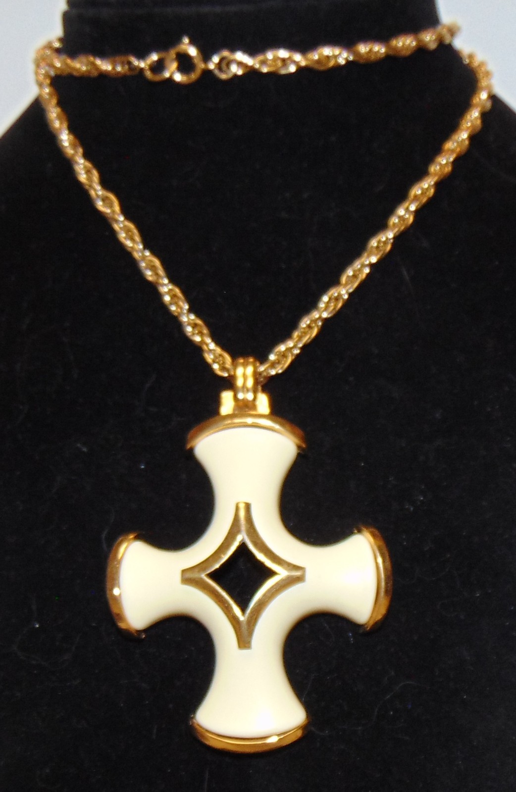 TRIFARI Ivory Enamel and Gold Tone Cross Pendant Necklace