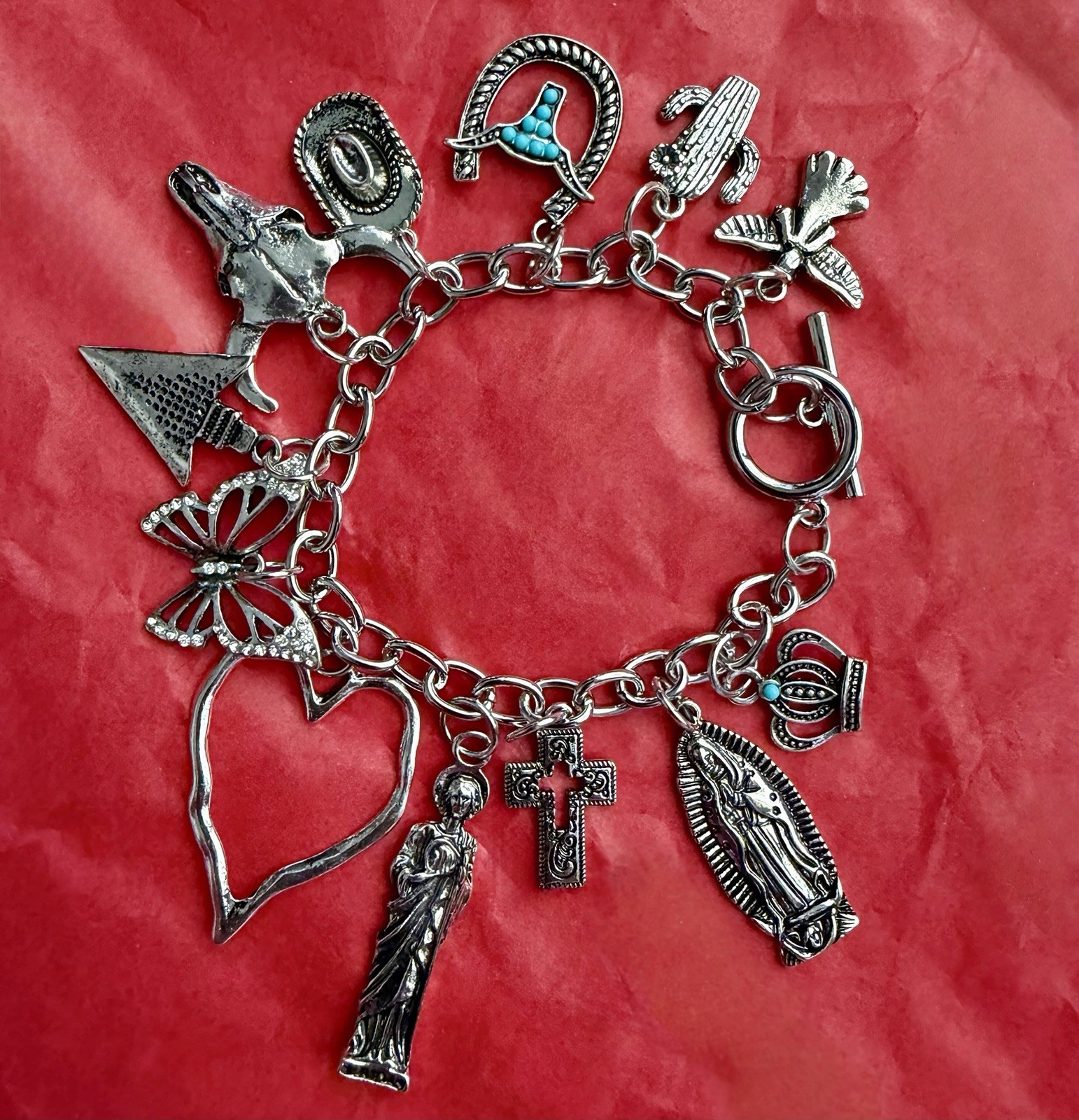Silver Charm Bracelet 🌵Western Cowboy South West Texas Mexican Spiritual Theme