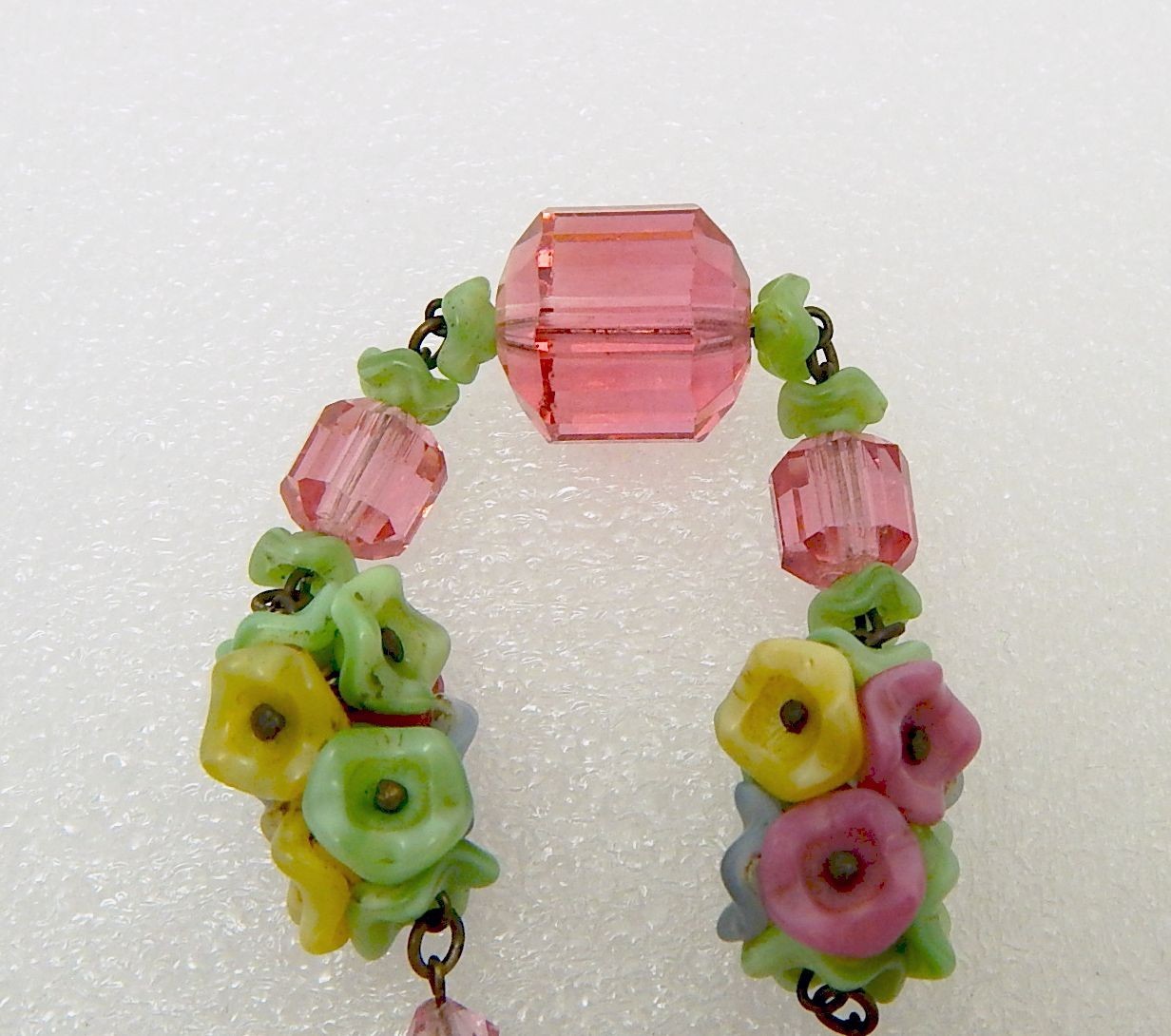 Vintage Czech Glass Flower and Bead Necklace Free Ship
