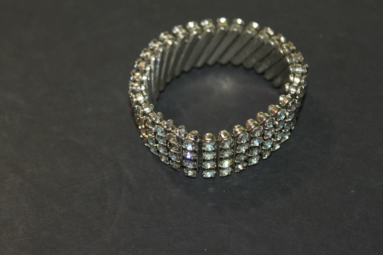 Vintage Expanding 4 Row Crystal Rhinestone Bracelet, 3/4” Wide
