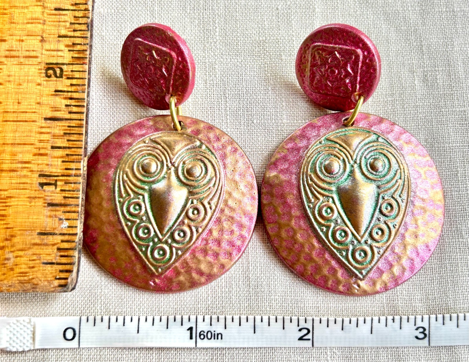 Vintage Earrings Lot of 3 Pairs 60s-80s Boho Tribal Enamel Pink Wire Hoop Studs