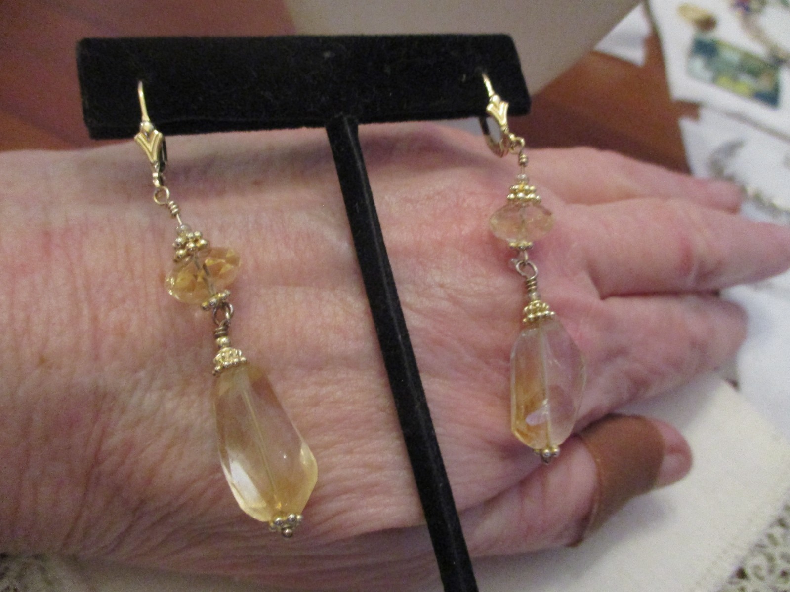 Vintage 1/20 14K gold faceted Citrine dangle earrings 2 1/4″