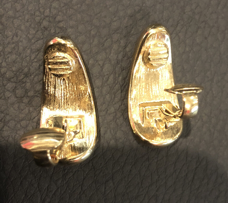 70s Signed TRIFARI Crown Goldtone Red Enamel Clip-On Earrings