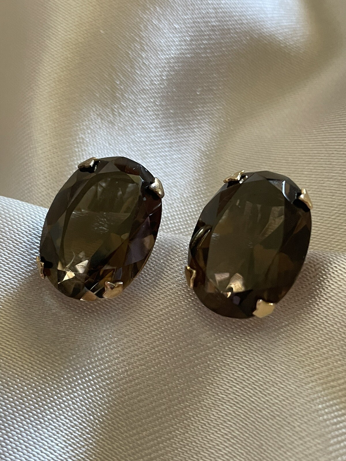 Vintage Estate Winard Signed 12k GF Smokey Quartz Clip Earrings