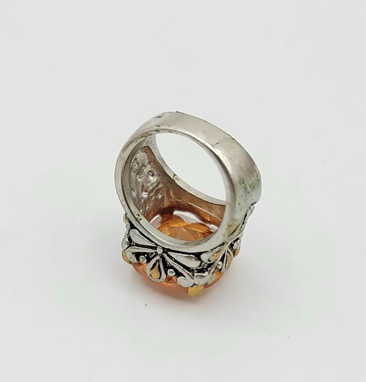 Vtg Sz 6 Ring Lg Citrine Topaz Cubic Zirconia Flower Medieval Fashion Jewelry