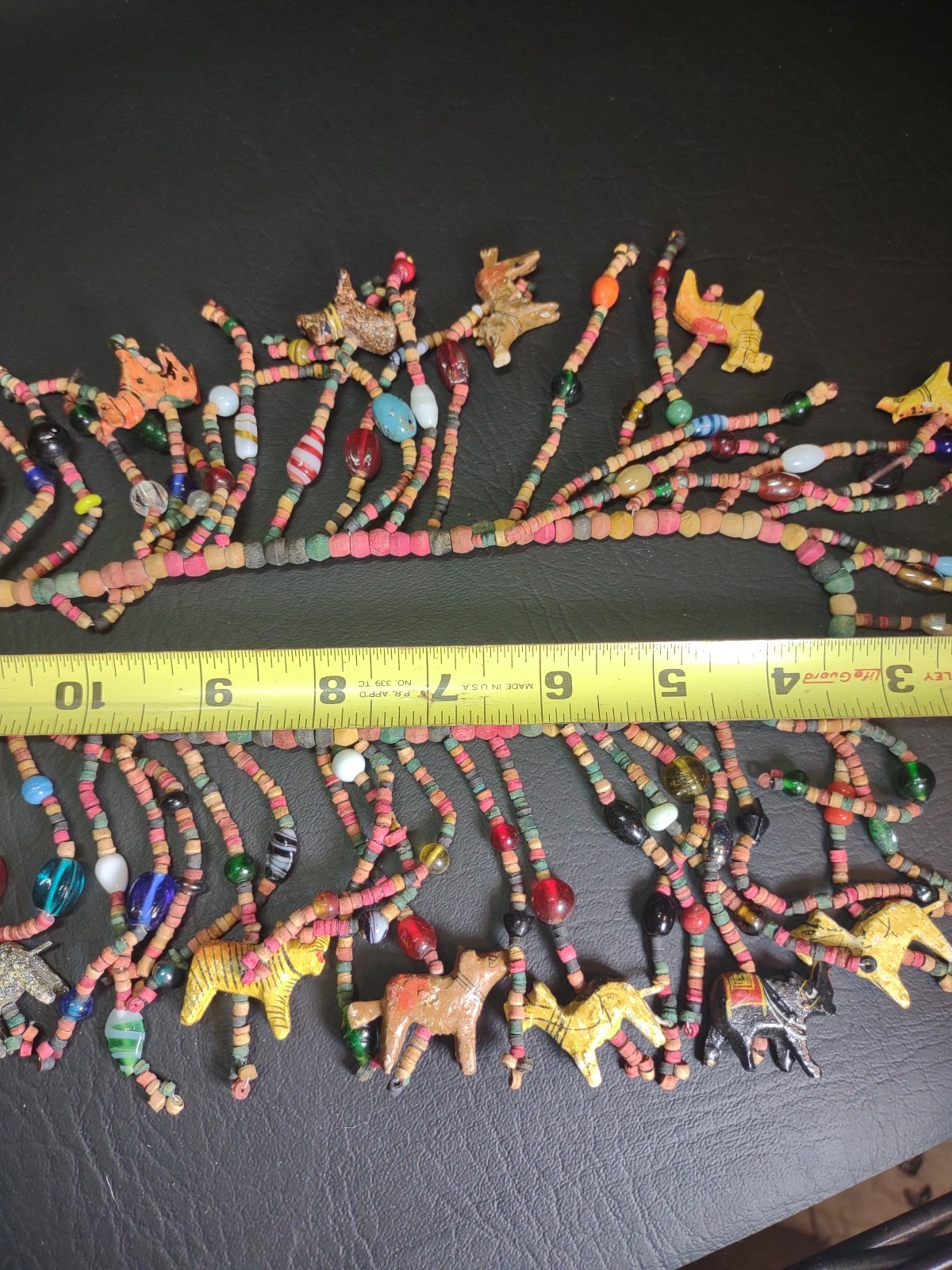 Vgt Africa Multi-Strand Drops Hand Carved Wood Animal Glass Beads Necklace Boho