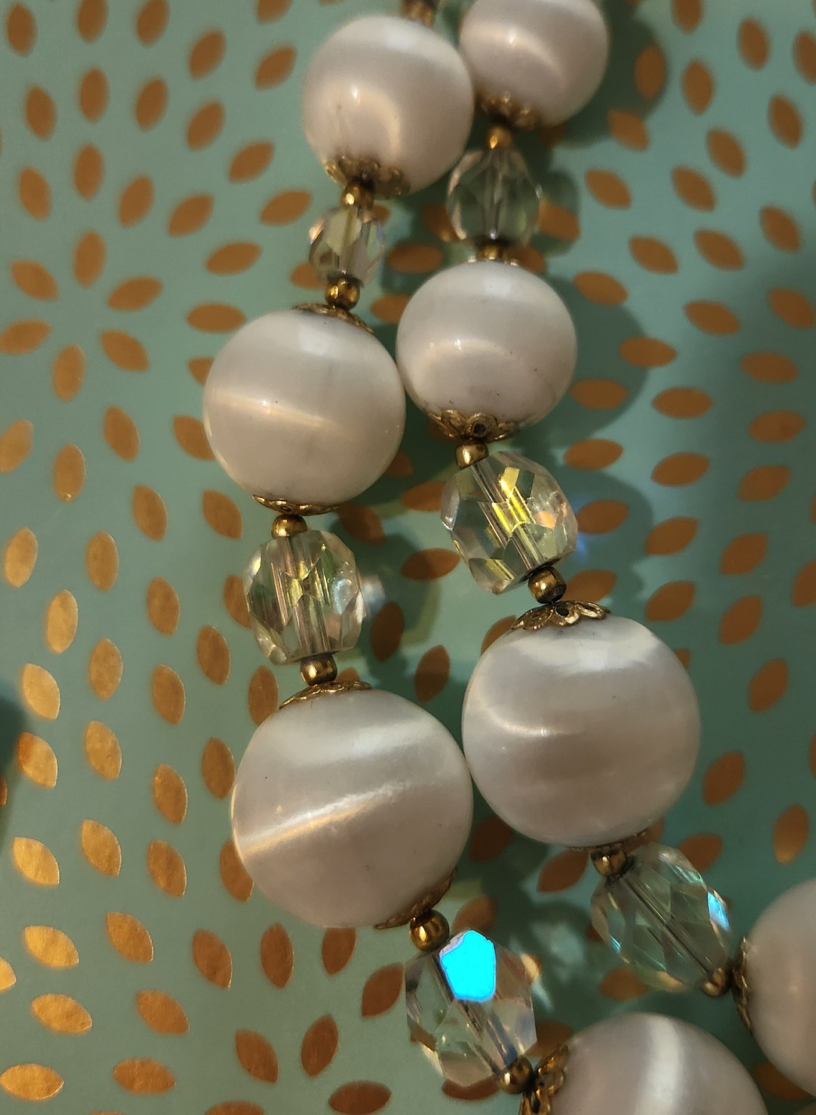Vintage classic mid-century double-strand necklace acrylic and AB glass Japan