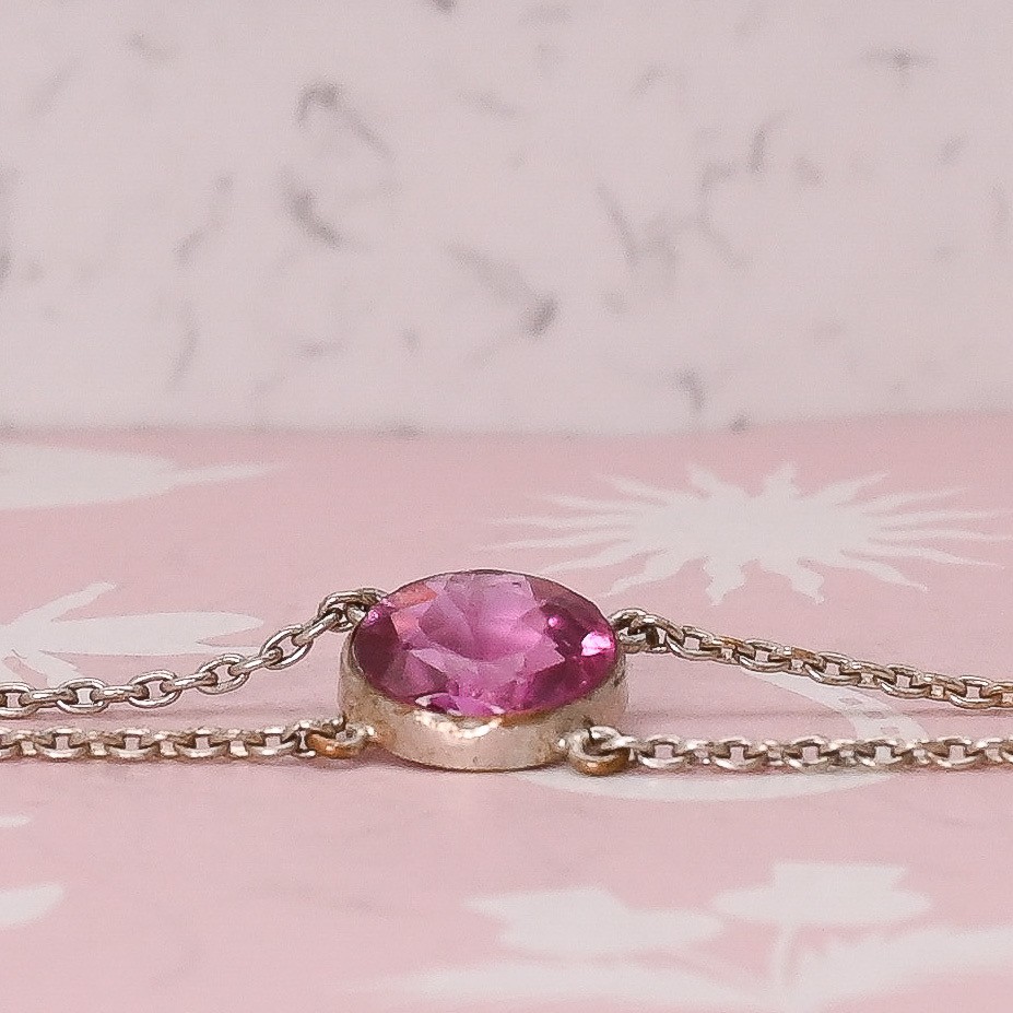 Antique 1920s PINK Art Deco Open Back Glass Bezel Set Crystal Negligee Necklace