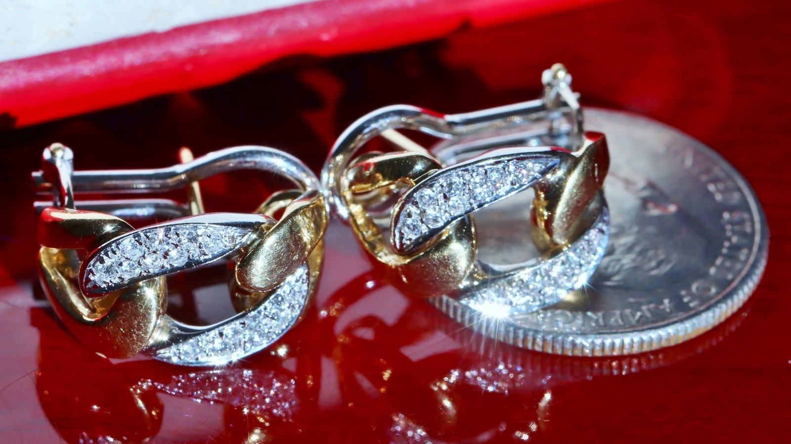 18k 750 multi tone gold earrings 0.35c natural diamond 0.72″ dangle 12.30g N3308