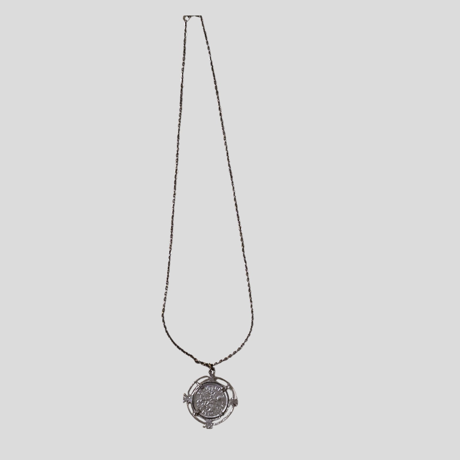 Vintage Sixpence Coin Pendant Necklace 1976 Five Cents Queen Elizabeth II
