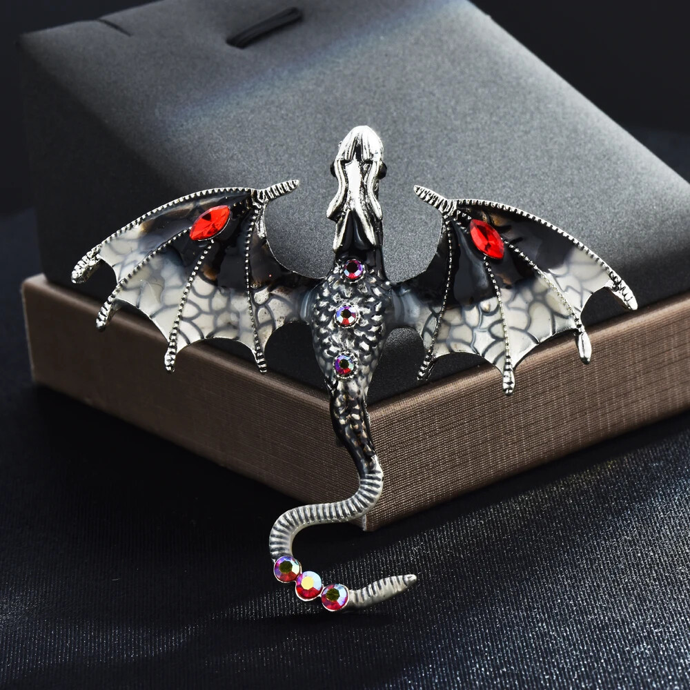 Enamel Dragon Brooch For Women Men 6-color Rhinestone Flying Legand Animal Pins