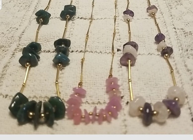 Hobe Necklaces,3 Original Tag, Gemstones, Amethyst 15″, Quartz, 17″ Pink, Green