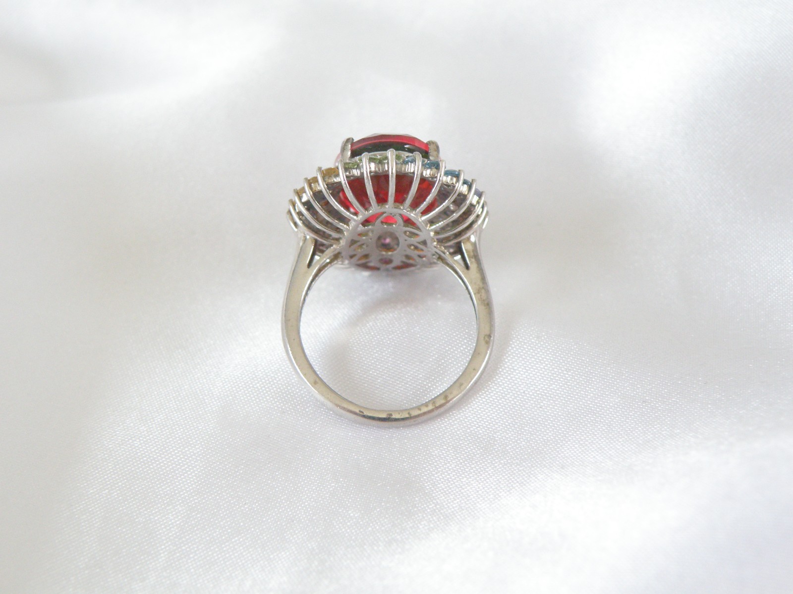 Large Sterling Silver 925 Watermelon Tourmaline Exotic Gemstone Statement Ring 8