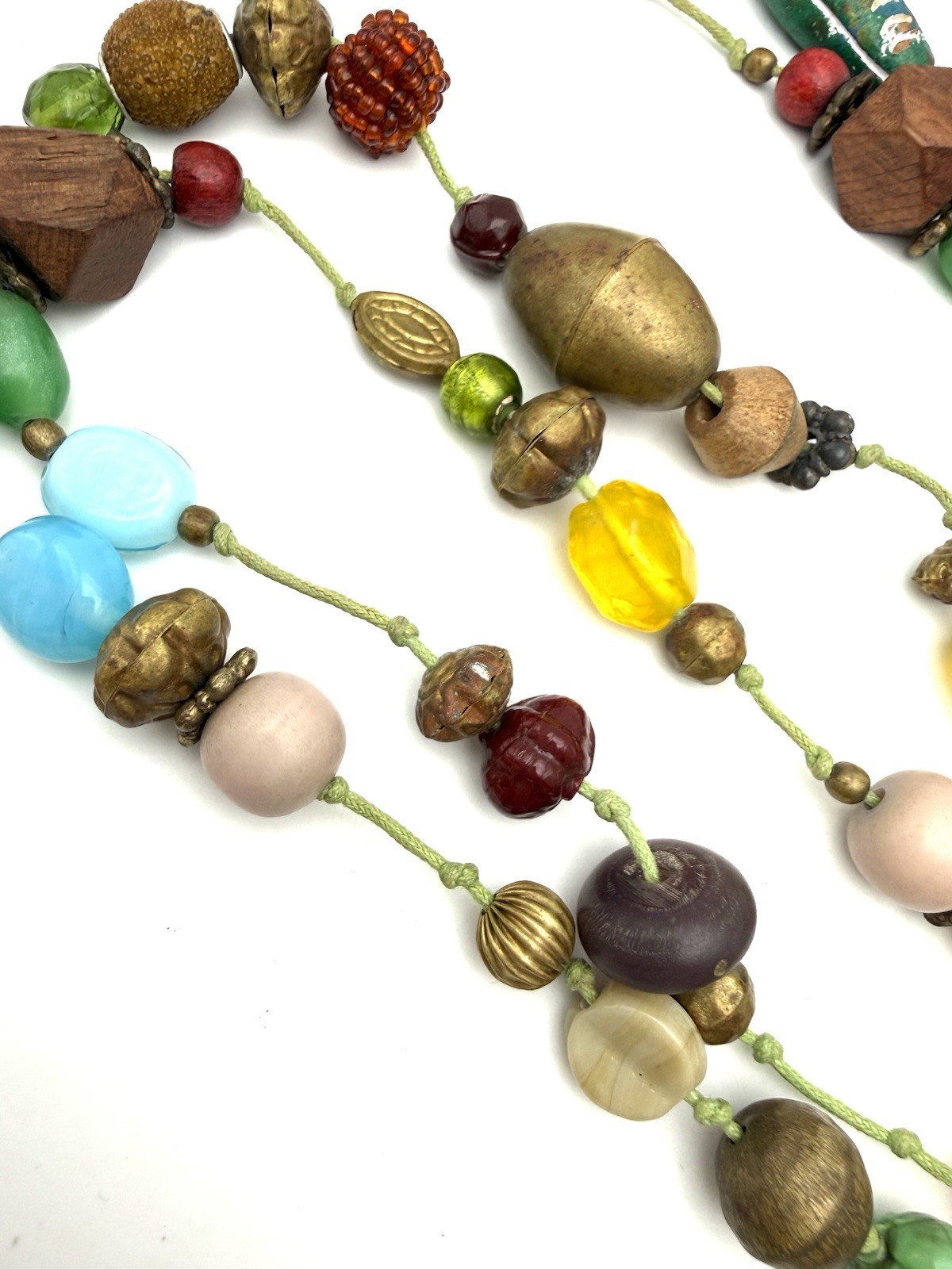 Vintage Mix Bead Necklace Knotted Multicolor Glass Crochet Wood Ceramic Metal 60