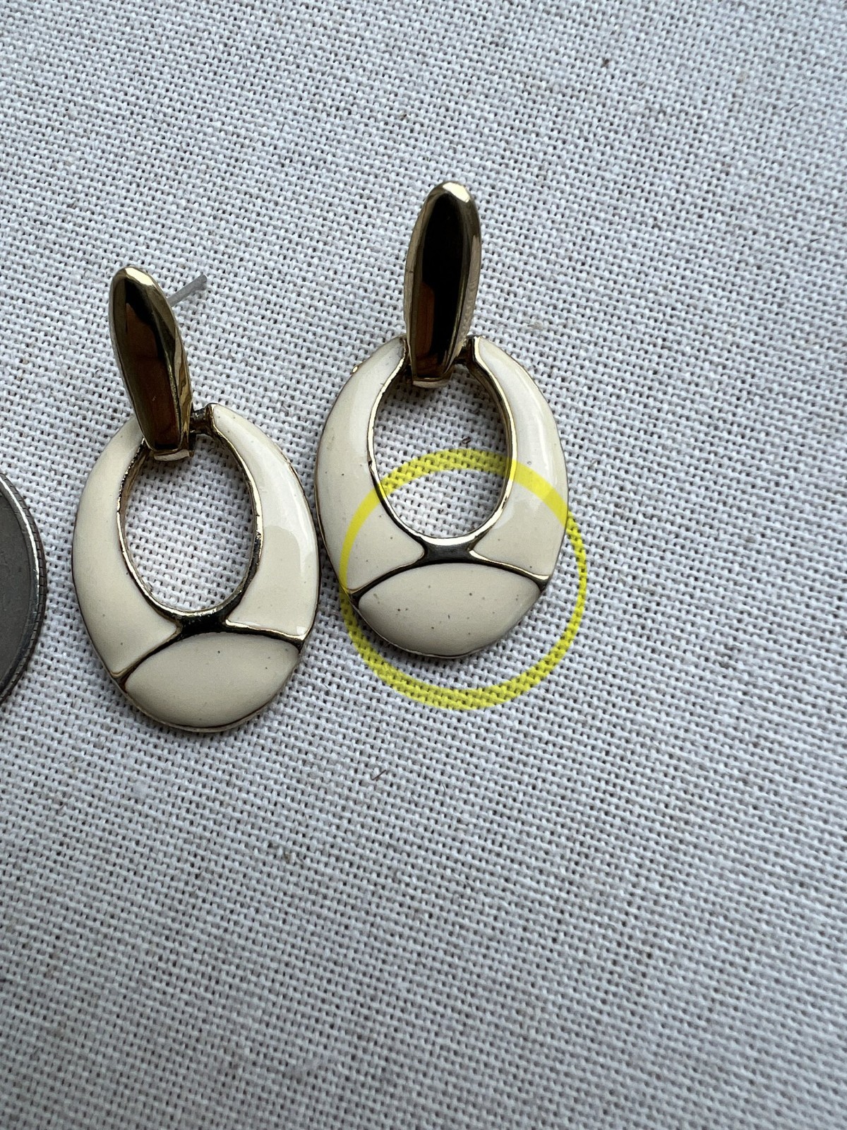 Lot of 3 Vintage White and Gold Enamel Earrings 1980s-90s (No backs)
