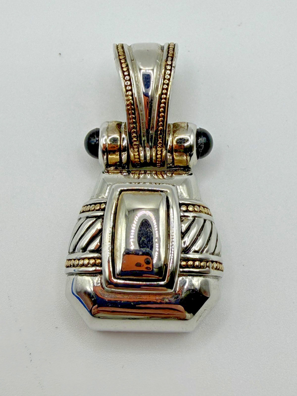 SILVER TONE RECTANGLE PENDANT BLACK STONE BAIL ENHANCER WOMENS STATEMENT JEWELRY