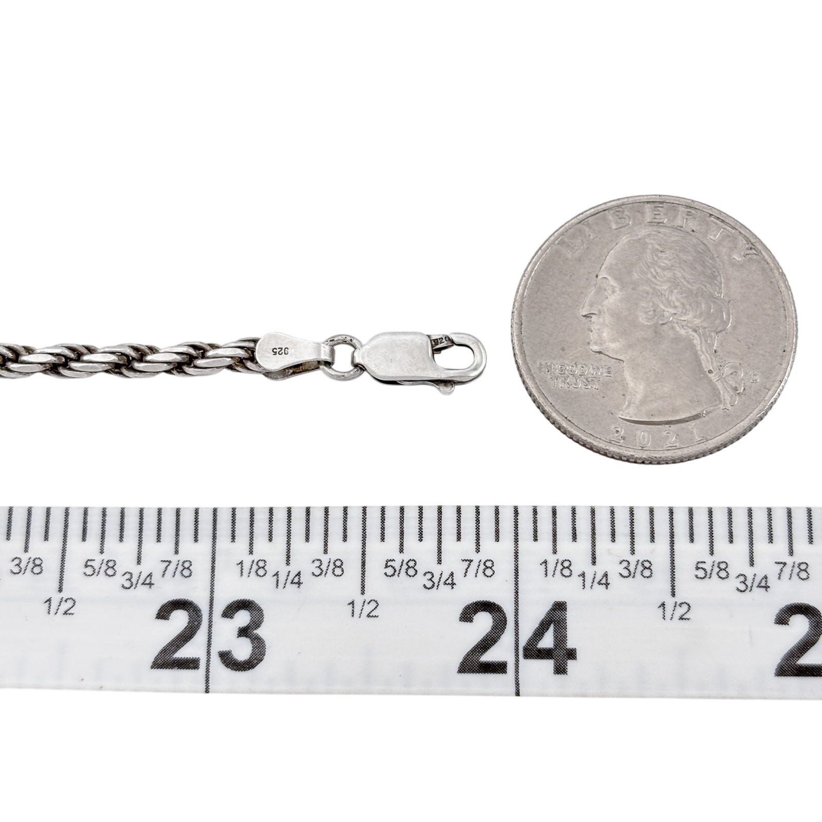Vintage Italian Sterling Silver 925 Rope Link Chain Necklace 24″
