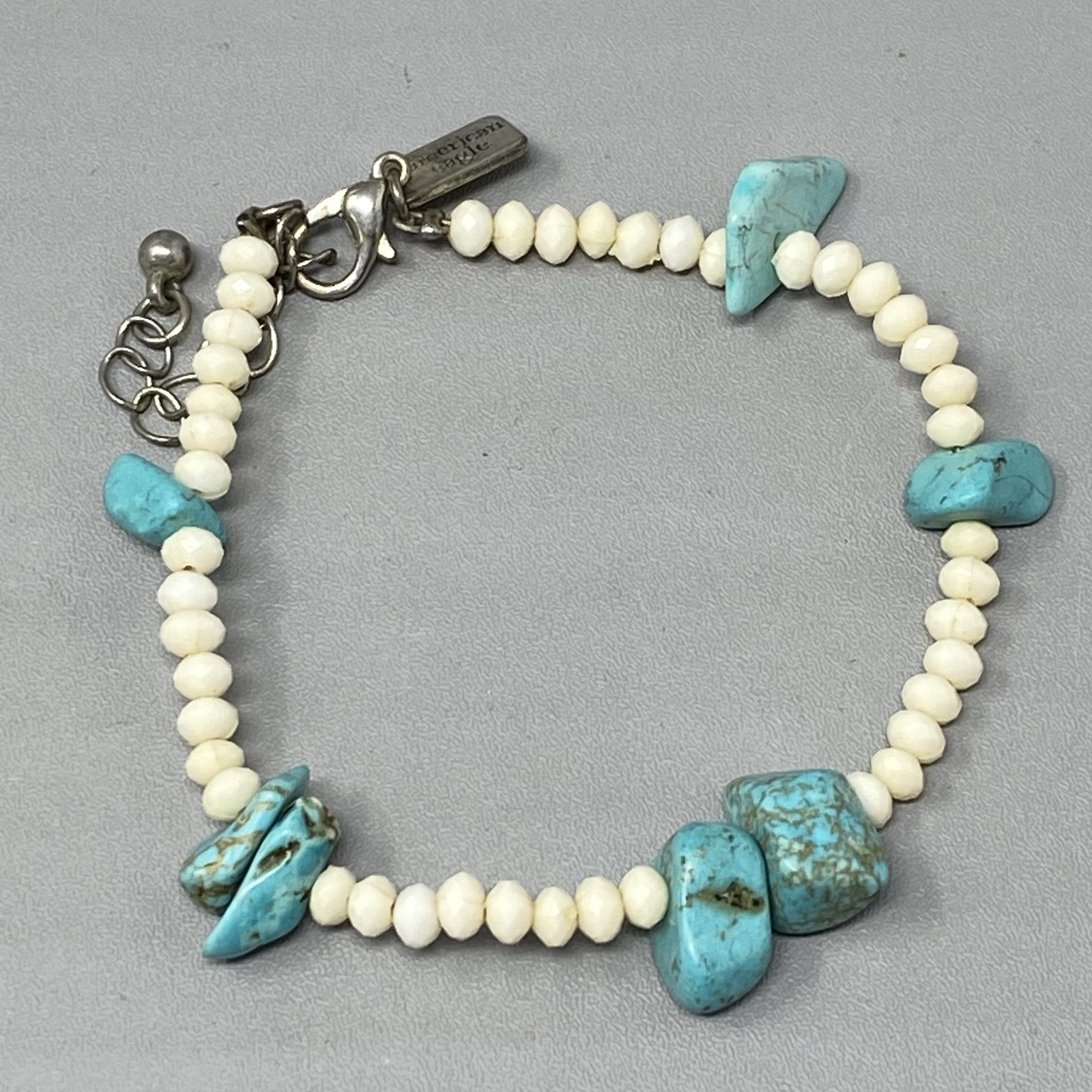 American Eagle Turquoise Stone Bracelet Blue Chip White Beads Native Western 7″