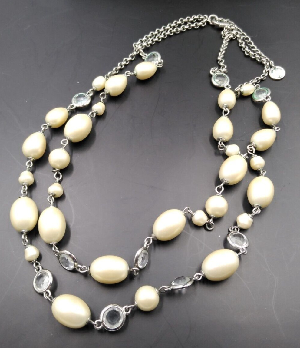 Vintage Talbot’s 18″ Double Strand Chain w/ Cream & Crystal Beads
