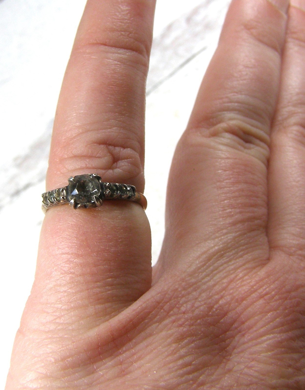 Vintage Uncas 12K Gold Filled Sterling 5.75 Clear Paste Stone Ring Engagement