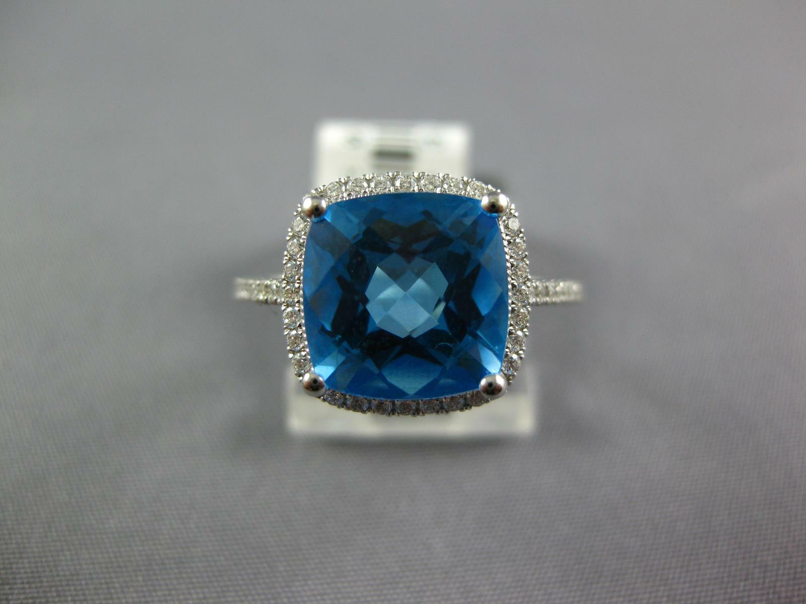 LARGE 4.20CT DIAMOND & AAA BLUE TOPAZ 14KT WHITE GOLD CUSHION FILIGREE FUN RING
