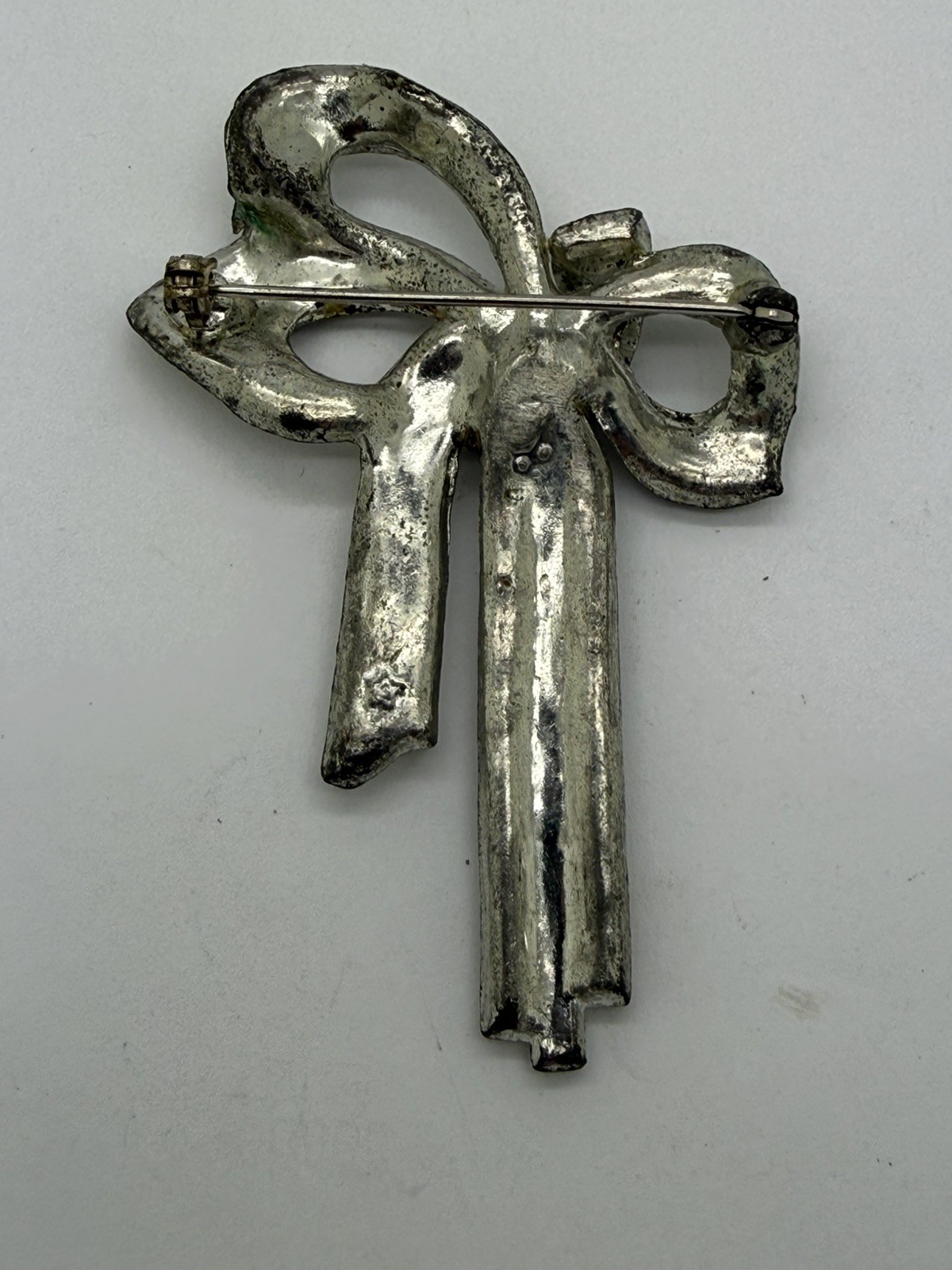 Antique Paste Rhinestone Rhodium Plated Bow Pin Circa 1920S Pre-Art Deco O1