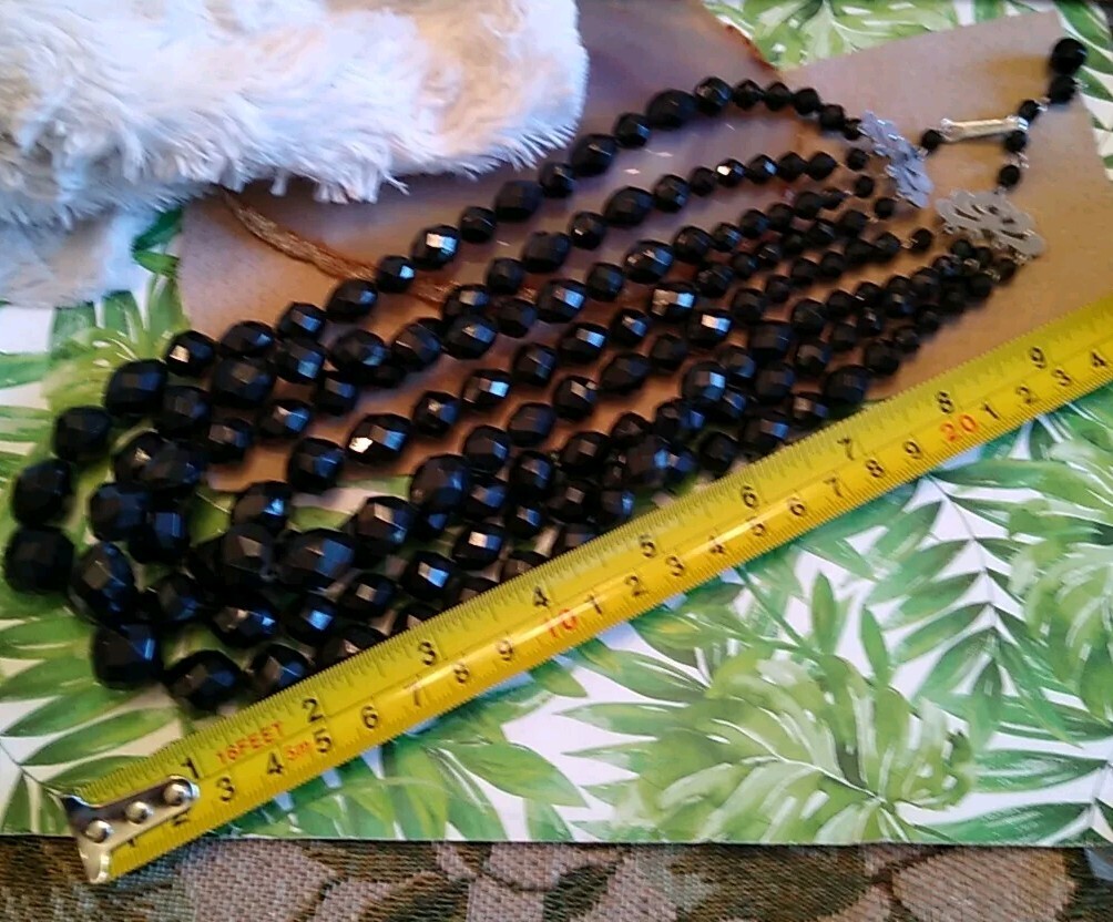 VTG Stamped “GERMANY” Only Plastic Black Faceted Bead Triple Strand Necklace!