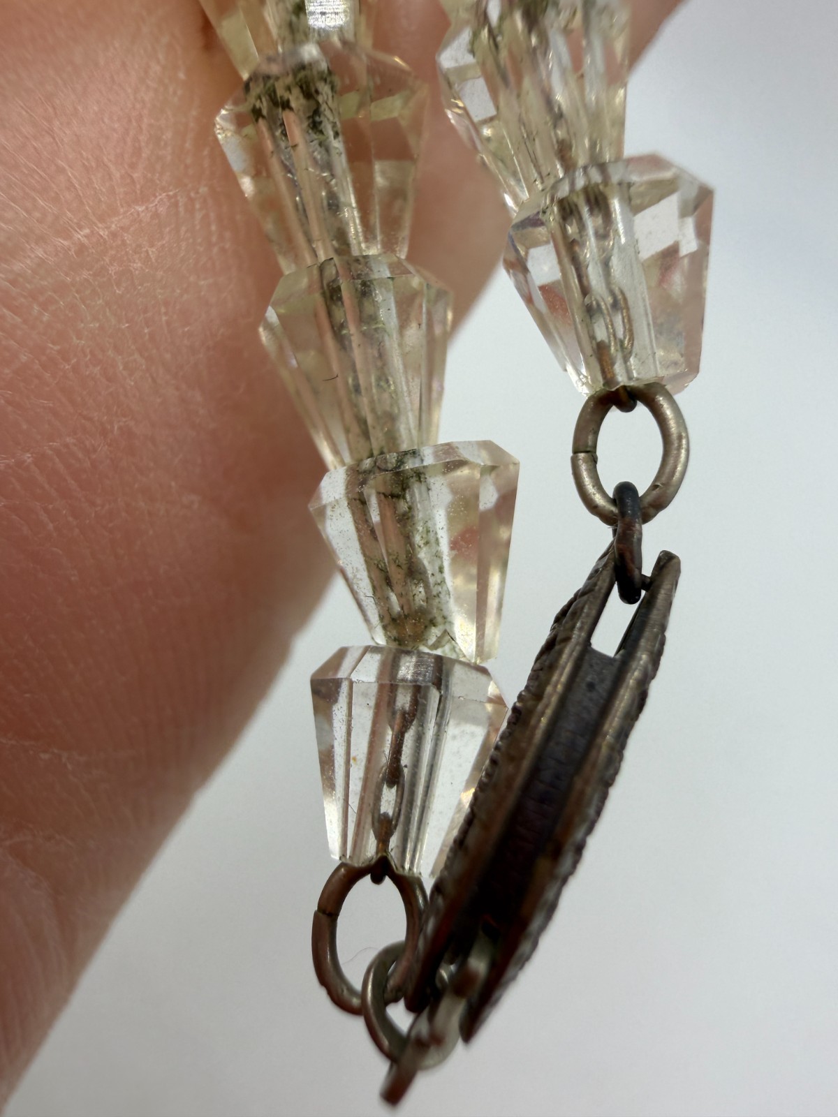 Vintage Necklace Glass Beads Art Deco Clear BiCone 16 Inches Estate PJ