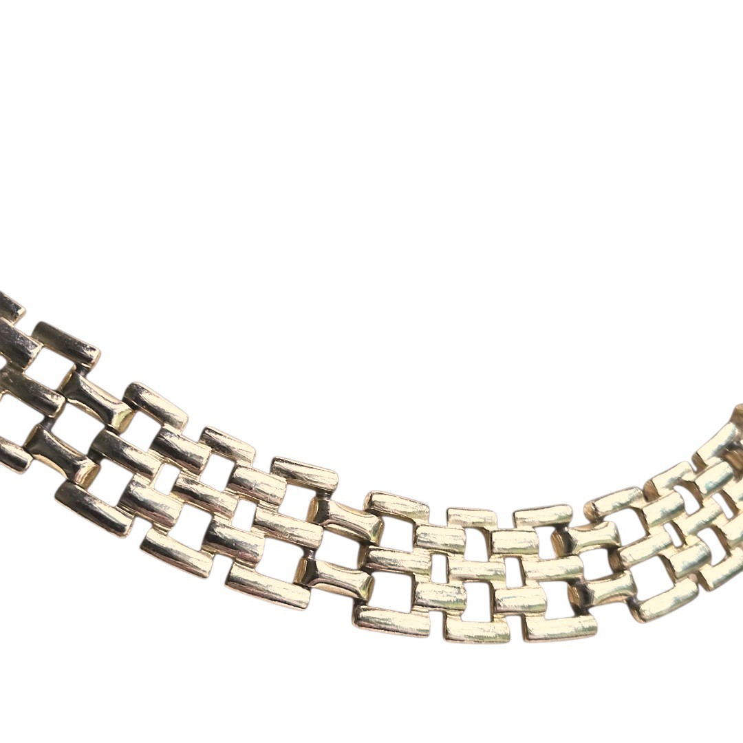 Vtg Five Row Panther Link Champagne Gold Tone Articulated Chain Necklace 18″