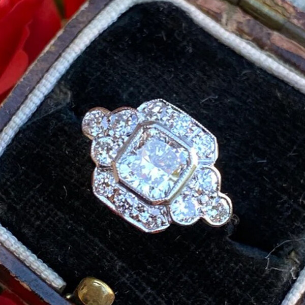 2 Ctw White Asscher Cut Simulated Diamond Art Deco Engagement Ring In 925 Silver
