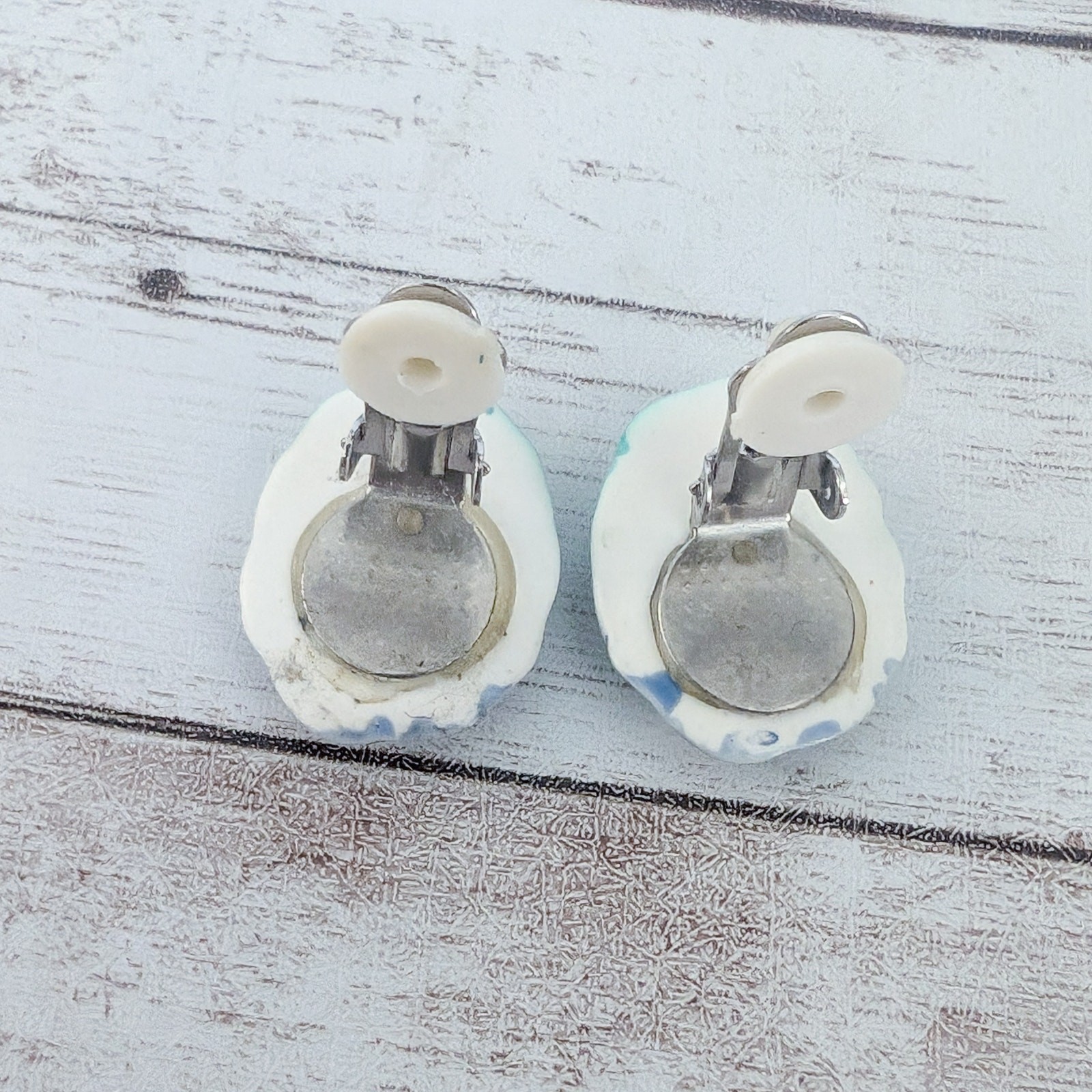 Vintage Clip On Earrings Oval Blue/Green Tones