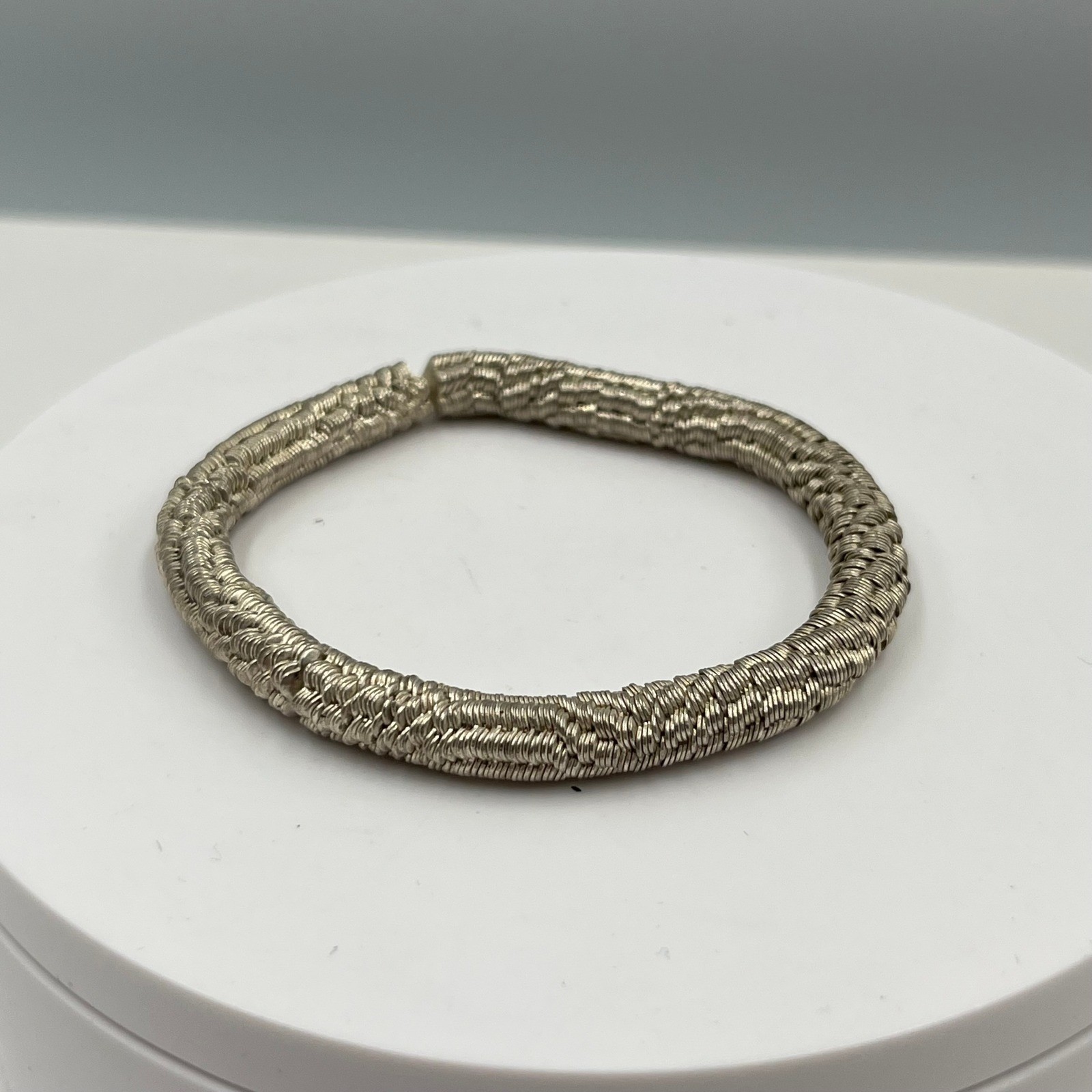 Vintage Silver Tone Coiled Wire Wrap Bracelet Textured Multi Strand Cuff Bangle