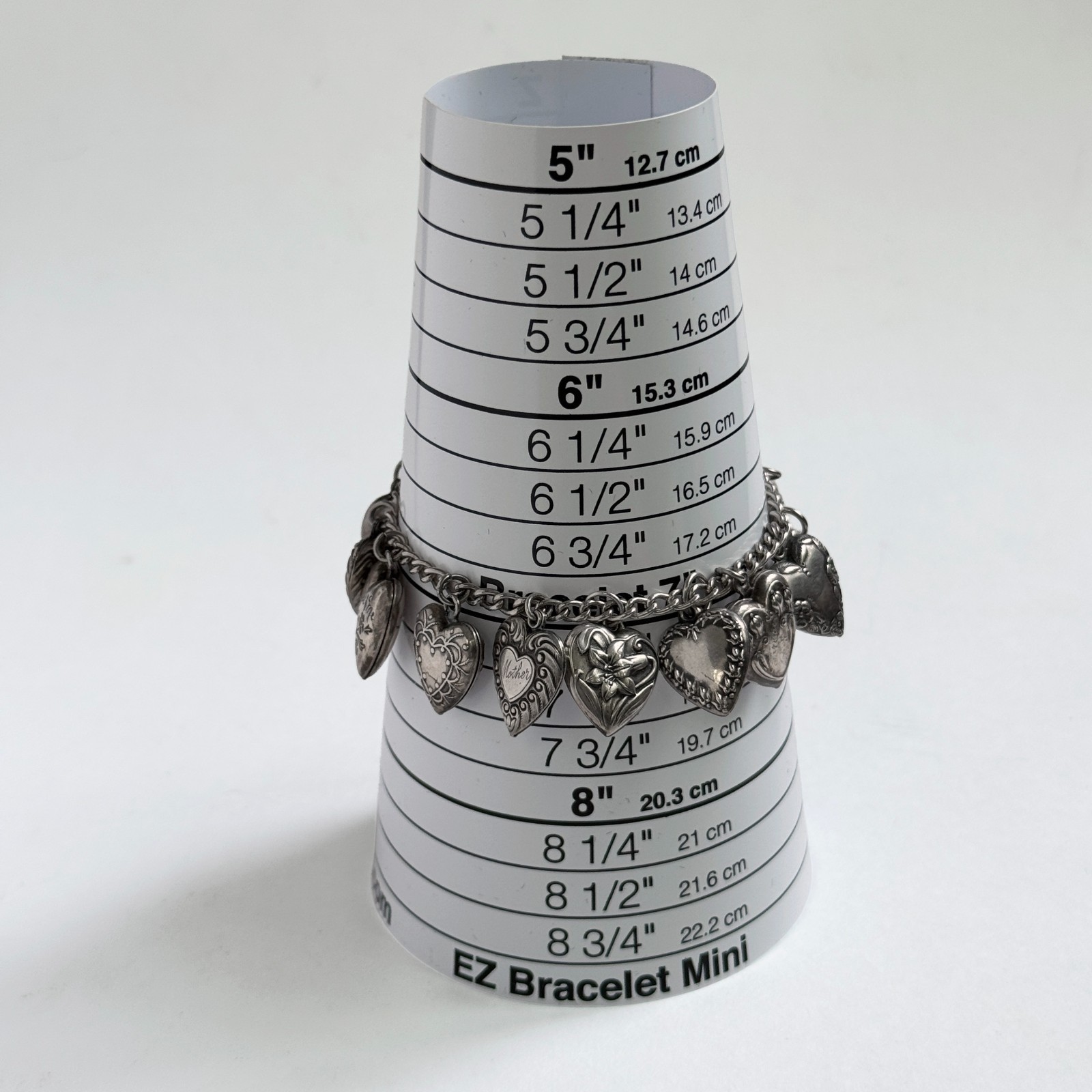 Vintage WWII Sterling Silver 925 Puffy Heart Sweetheart Bracelet w/ 14 Charms