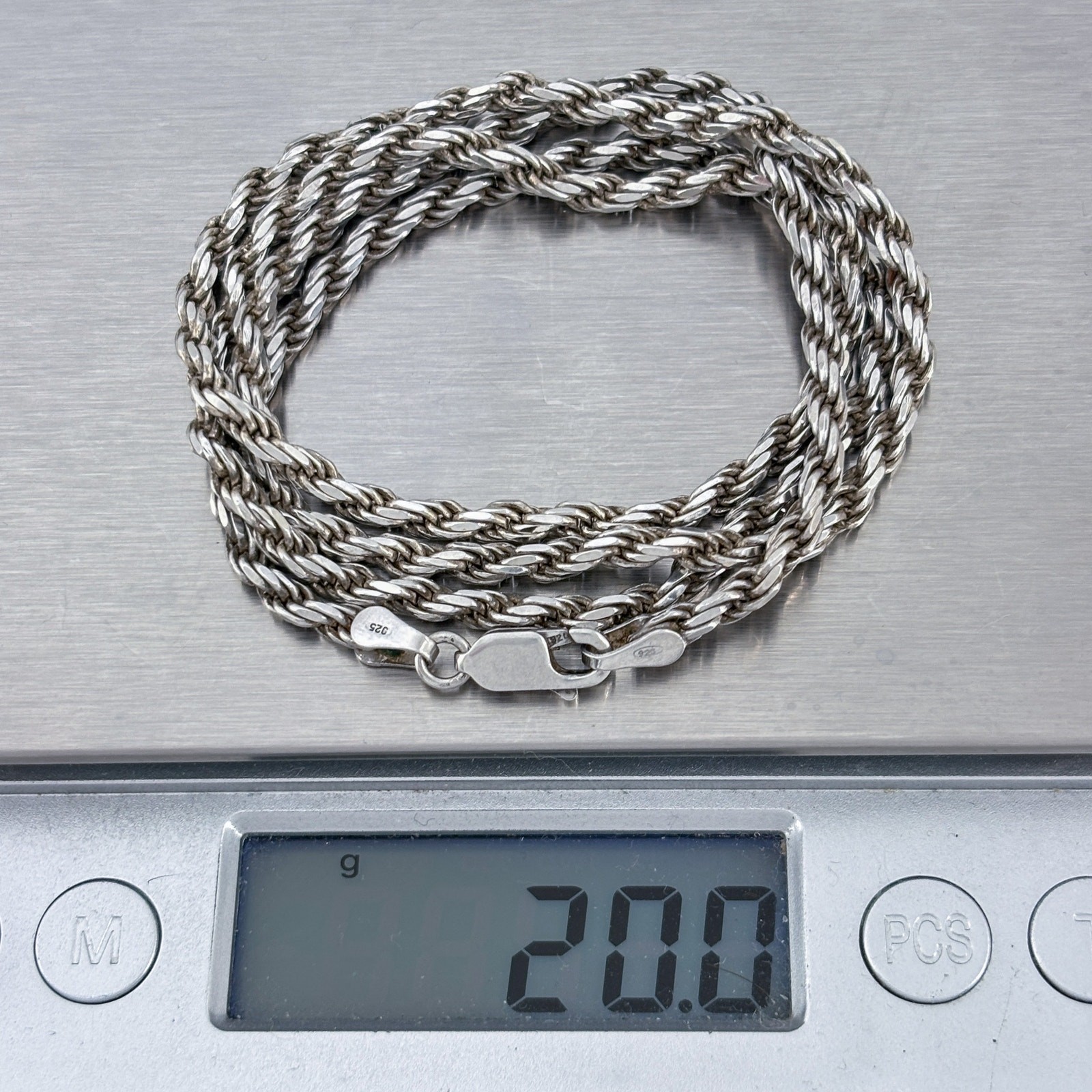 Vintage Italian Sterling Silver 925 Rope Link Chain Necklace 24″
