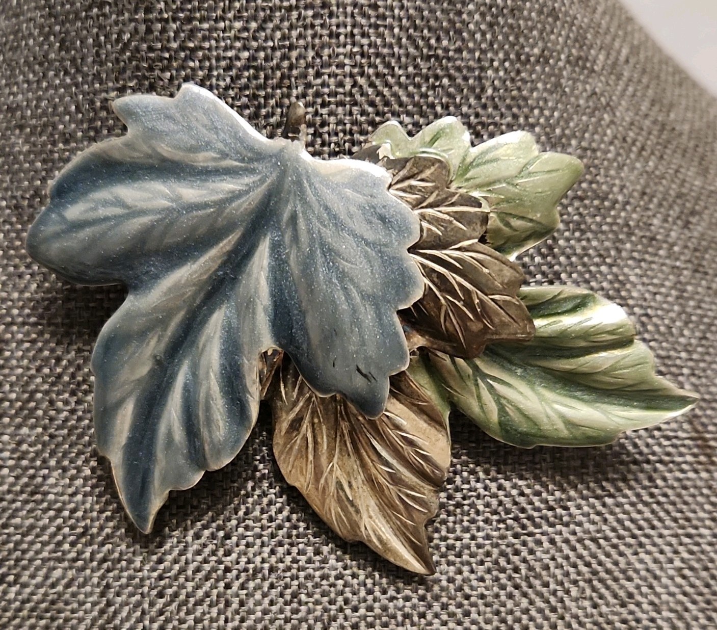 6pc Leaf Brooch & Pin Mixed Lot Gold Tone Metal Enamel White Blue Green